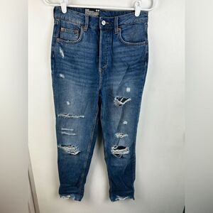 H&M High Waist Mom Jeans Distressed Ankle length Button Fly Size 4 New